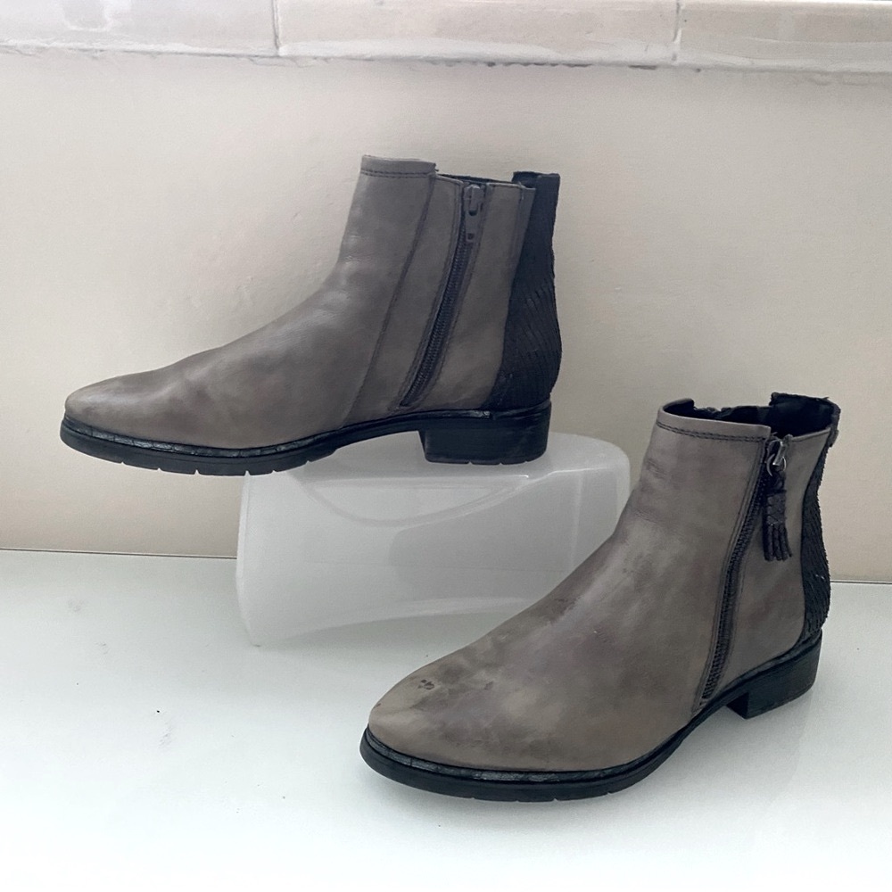 Ziera Gray Rusty Style Leather Ankle Boots Pointy Toes  Block Heels Size 9 EU 40